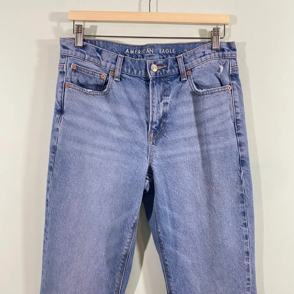 American Eagle Women Blue Slit Hem High Rise 90's Bootcut Jeans Size 8